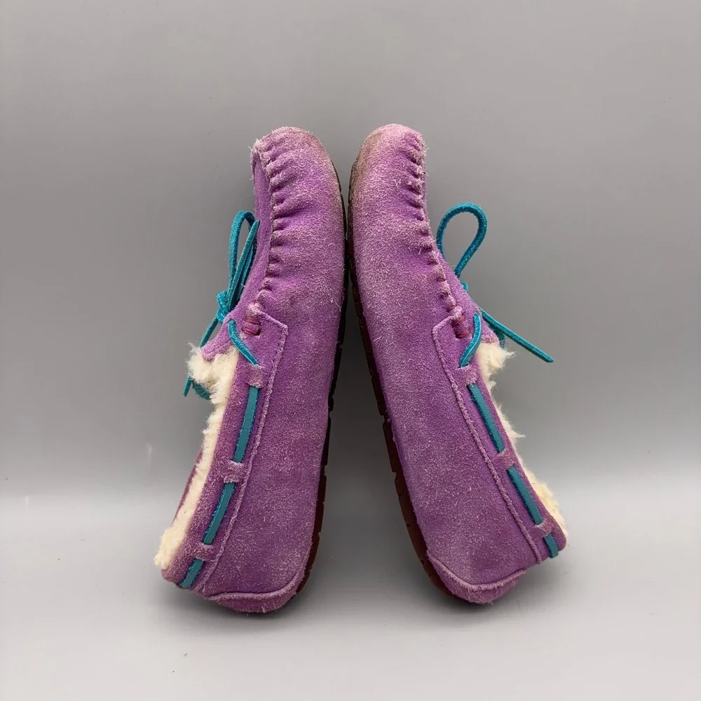 UGG Dakota Slippers Girls 2 Purple Solid Suede Shearling Lined Boho Comfort